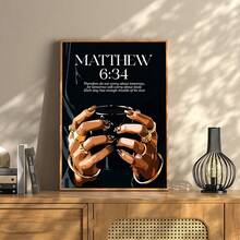 1pc Matthew 6:34 Bible Verse Canvas Wall Art Holding Coffee Painting Modern Christian Scripture Poster Melanin Fashion Aesthetic Room Decor For Living Room Unframed/Framed/Wooden Hanging - Pattern - View 1