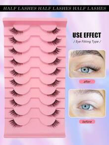 Asiteo 10 Pairs Wispy Cat Eye Half Lashes - Natural Look Clear Band Corner Eyelashes - Perfect For Dates, Parties & Stage Makeup - Black - View 5