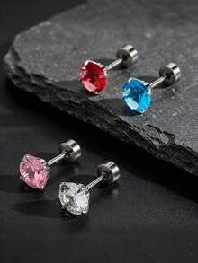 1/4 buah Anting Tusuk Stainless Steel Bergaya Hip-Hop Punk Modis dan Personalisasi Warna-warni dengan Batu Permata, Perhiasan Tindik Tulang Rawan Minimalis Serbaguna Gaya Y2K, Unisex, Cocok untuk Aksesori Pemakaian Sehari-hari - Perak - View 3