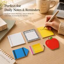 6/12pcs School Theme Sticky Notes Set, 6 Fun Shapes, 3pcs Each, Square Ruler Sticky Notes, Apple Shaped Sticky Notes, Essay Stationery Style Sticky Notes, Suitable For Note-Taking, Reminders, Planning, Office, Study And Back To School Supplies - Irregular Shape - View 6