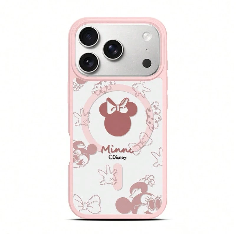Miniso Disney Mickey And Minnie Mouse Simple Couple Cartoon Mickey Mouse MagSafe Magnetic Charging, Compatible With IPhone 17/17 Pro Max/16/17 Pro/15/14/16 Plus/17 Air/IP 13/15 Pro/12/15 Plus, Drop-Proof And Scratch-Resistant, Compatible With Apple. - Pink - View 1