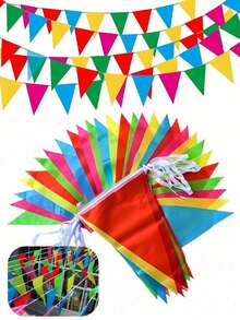 100/200/500pcs Colorful Banners Rainbow Flags Multicolor Fabric Bunting Garlands, Suitable For Grand Opening Ceremonies, Birthday Parties, Celebrations, Classrooms, Outdoor Garden Holiday Decorations, Shop Decor - A - View 1