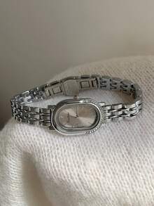 1pc Gold/Silver Square Bamboo Pattern Quartz Watch, Suitable For Daily Wear, Birthday Gift, Christmas Gift - Silver - View 9