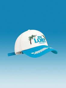 Urlaubsstil Kokosnussbaum bestickte Baseballkappe, Damen Outdoor Sonnenschutz Entenschnabel Hut, Inselstil lässige gebogene Krempe Kappe - Baseballkappe aus Kokosnuss - Übersicht 7
