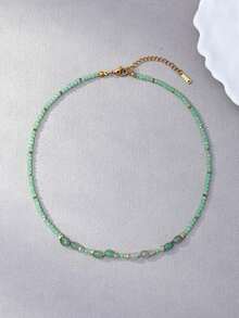 1pc Fashion Minimalist Crushed Crystal Beaded Necklace For Women, Suitable For Vacation Wear - Green - View 1
