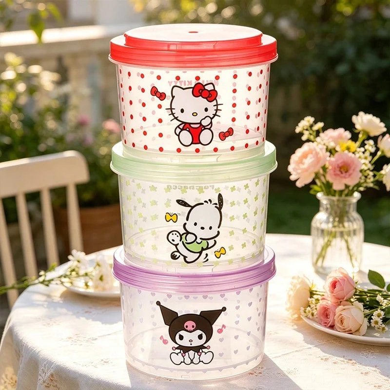 Miniso Sanrio Lunch Box Stackable Round 3 Pieces Set Leakproof Mixed Print For Student Picnic PP Material (1 PC) - Multicolor - View 1