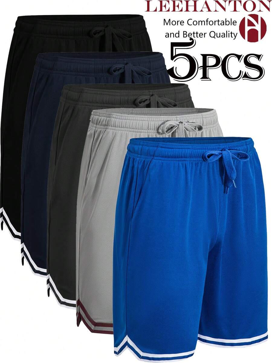 5-Pack Men's Summer Running Shorts, Quick-Dry Athletic Shorts, Gym Shorts, Men's Gift, Beach Shorts, Multiple Colors Available - 黑+深灰+藏青+寶藍+淺灰 - 查看 1