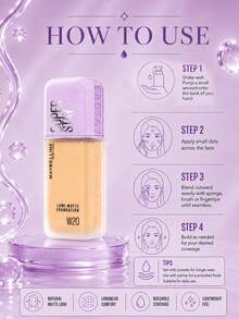 Maybelline 美寶琳長效透明底妝 #W20，正裝 35ml/試用裝 10ml，輕盈持久、抗汗、霧面妝感、有效遮瑕，適合中性自然膚色 - W20 - 查看 12