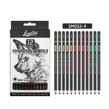12支/組素描炭筆套裝，4mm 軟/中/硬/混合 4種款式可選，耐用鉛芯附細粉，適合平滑陰影，適用於素描與肖像畫 - A - 查看 14