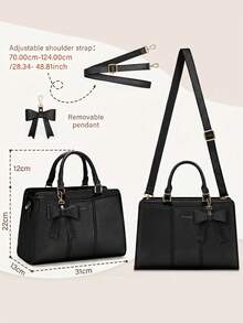 Women's Lightweight Multi-Compartment Tote Crossbody Bag, PU Material, Detachable Bow Decoration, Adjustable Shoulder Strap, Smooth Zipper, Suitable For Daily Work And Office Use - Multicolor - View 6