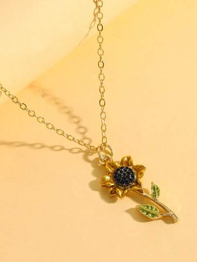 1pc Elegant Vintage Sunflower Pendant Necklace, Versatile Elegant Floral Adjustable Metal Chain Women's Necklace, Suitable For Daily Wear, Party, Date, Holiday, Music Festival, Back To School, Summer Beach Vacation, Memorial Gift For Friends, Family, Classmates, Couples, Women, Jewelry Accessory