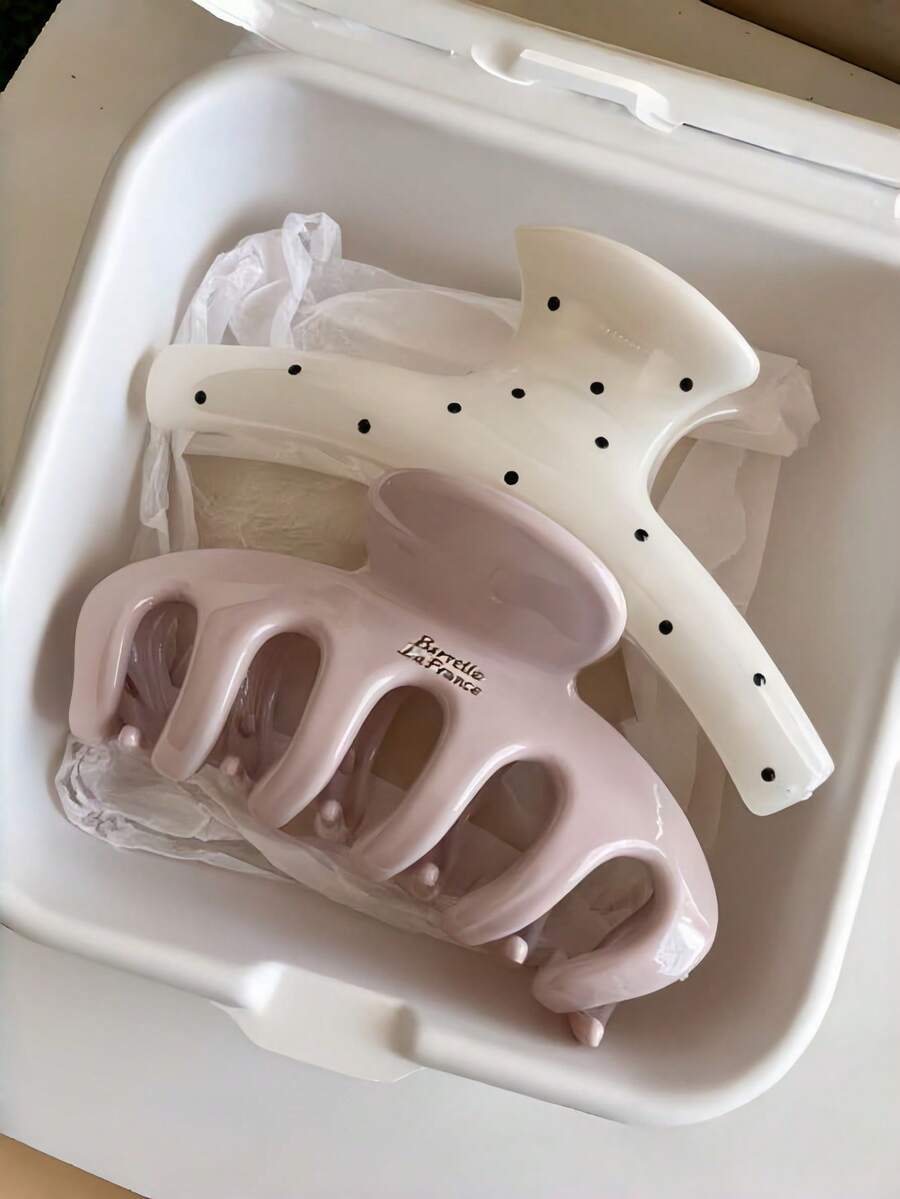 女款 2件/包 4.33英吋/11cm 直髮波點塑膠髮夾,時尚極簡純色髮飾,適合日常穿著、休閒、派對、通勤、海邊度假,適用於盤髮、馬尾、洗臉與化妝 - 彩色 - 查看 1