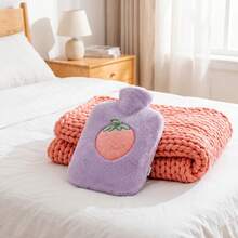 1pc Neutral Cartoon Fruit Pattern Flocked Large Capacity Hot Water Bottle, Refillable, Explosion-Proof, Leak-Proof, Detachable, Hand Warmer, Suitable For Winter Outdoor Camping, Travel, Home, Office, School, Dorm, Daily Use - Green Avocado - View 3