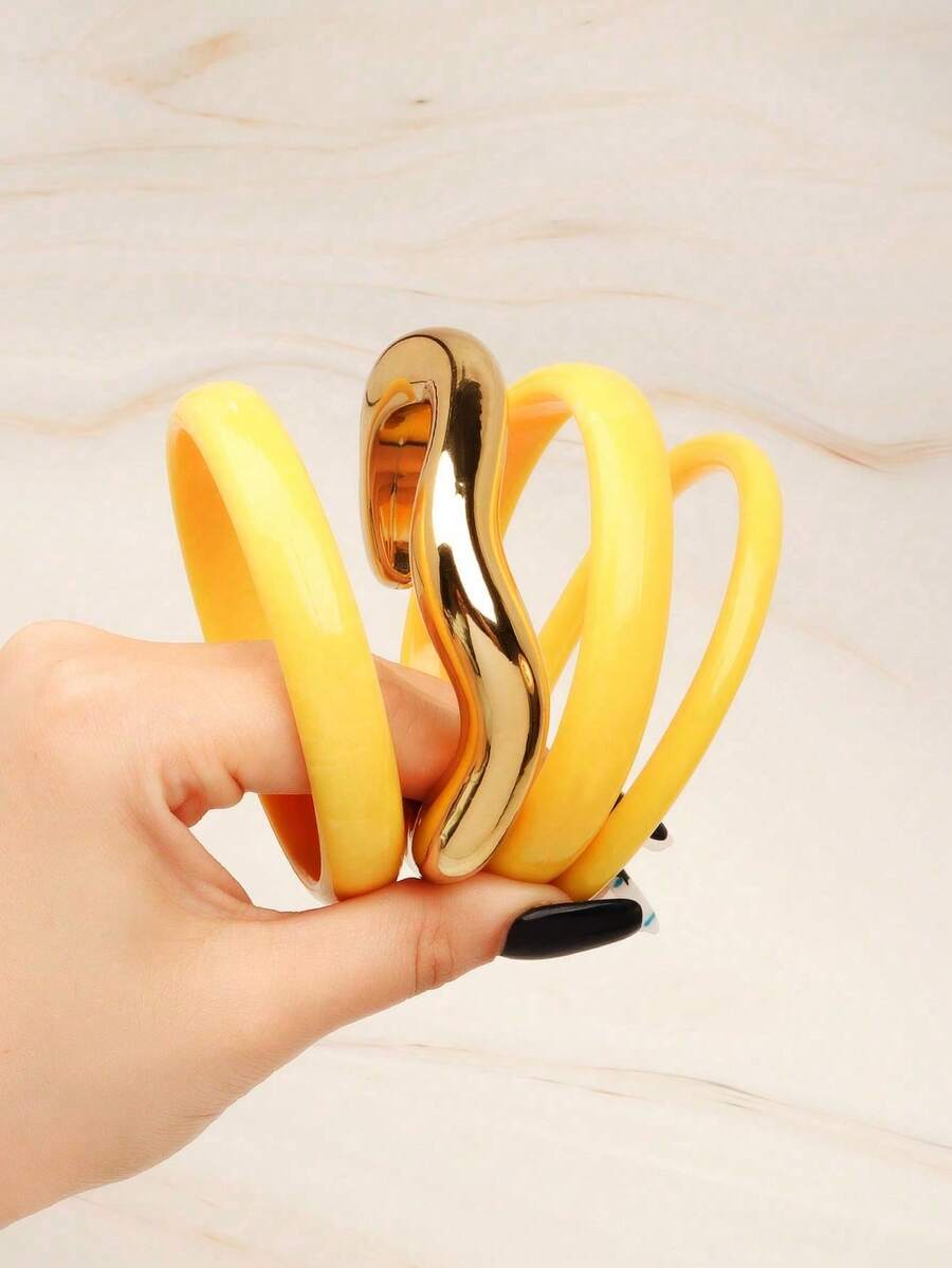 4件組獨特手鍊套組,奢華優雅風格女款手鍊(批次差異,樹脂漸層色可能略有不同) - 黃色 - 查看 1