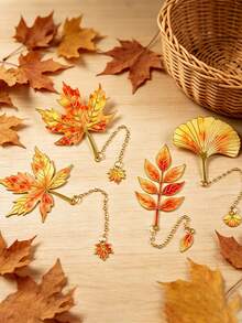 4pcs Creative Vintage Leaf Bookmarks, Autumn Leaf Design Metal Bookmarks, Including Maple Leaf, Ginkgo Leaf Special Symbols, Suitable As Gifts For Graduation, Birthday For Friends, Readers, Book Lovers - Leaf Bookmark - View 5
