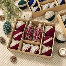 10/12pcs Burgundy Velvet Christmas Ball Ornaments, Shiny Rhinestone Hanging Decorations, Gift Box Set, Suitable For Christmas Tree, Home And Holiday Party - Multicolor - View 2