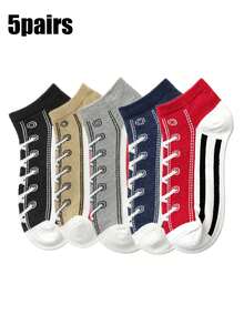 5 Pairs Vintage Fake Shoelace Print Invisible Socks, Soft Sweat-Absorbent Low-Cut Socks, Unisex, Suitable For Canvas Shoes Daily Wear - Multicolor - View 4