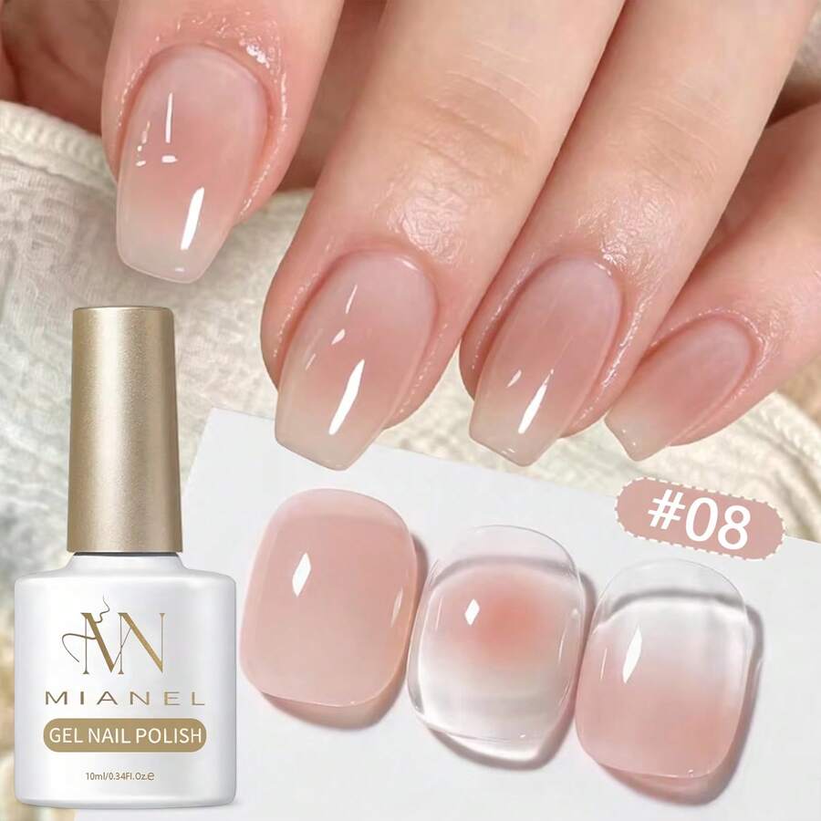 MISS MIANEL 10ML/件 2026新款粉色美白冰透裸粉果凍凝膠指甲油，紅色可愛熱門腮紅肌肉語言粉色亮片凝膠指甲油，夏季美甲用品，UV LED燈美甲