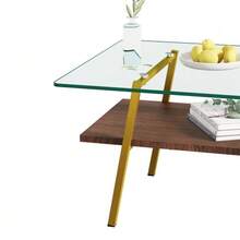 Coffee Table Made Of Tempered Glass, Rectangular Coffee Table, Metal Legs, Modern Living Room Table, H42.5/W98/D58 Cm - Blush+Gold - 查看 8