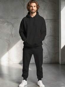 Men Hoodie Co-Ords - Black - View 1