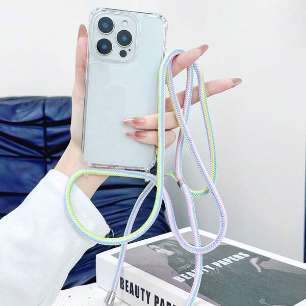 Transparent Anti-Drop Phone Case With Adjustable Colorful Crossbody Lanyard, Series Transparent Protective Case