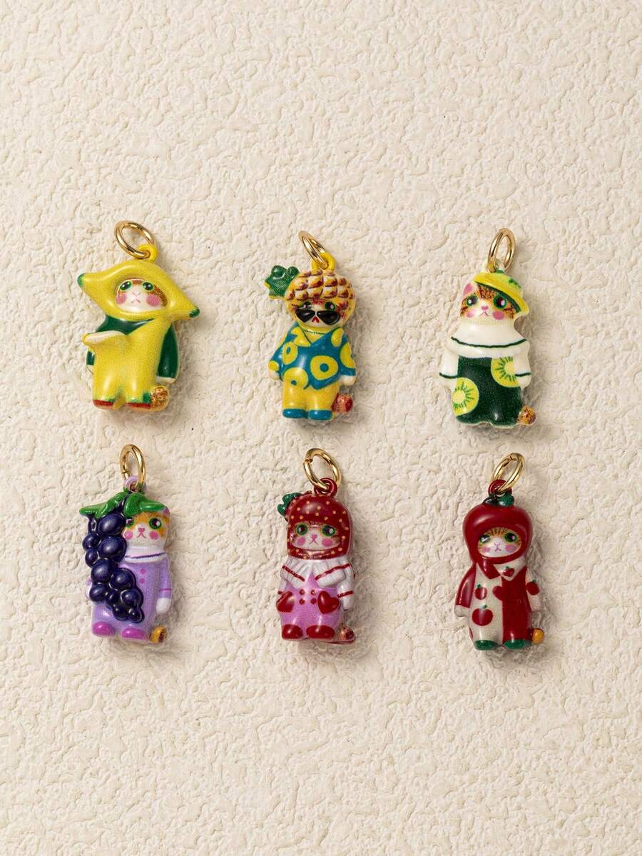 1pc Fruit Cat Pendant, Exquisite Cute Style, 14K Gold Plated, Copper Material, Suitable For DIY Charm Bracelet Pendant, Necklace Pendant, Women's Jewelry - Multicolor - View 1