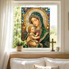 Virgin Mary & Baby Jesus Static Cling Window Film, Mosaic Stained Glass Religious Window Sticker, Non Adhesive UV Block Privacy Glass Decal, Catholic Christian Home Prayer Room Decor Gift - Virgin Mary and Child Window Sticker - View 5