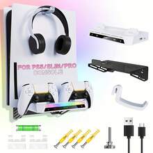 Wall Mount For PS-5/PS-5 Slim/Pro Console And Controllers With Dual Charger, Headphone Hanger, And RGB Lighting Strip For PlayStation5/Slim/Pro – ABS Material - 查看 4