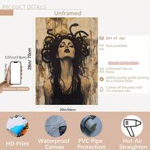 2D Flat Ancient Greek Mythology Medusa Canvas Wall Art With Wooden Frame, Vintage Style Mythological Snake-Haired Goddess Art Print, Stunning Unique Decor For Living Room, Dining Room, Home Office And Bedroom, Enhancing Mythological Atmosphere - D - View 13