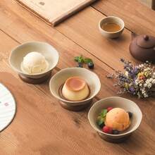 1 buah Cangkir Es Krim Keramik Kasar Bergelombang Gaya Vintage 12cm dengan Alas Kayu Solid, Cangkir Yogurt Kreatif, Mangkuk Puding dan Camilan, Piring Sajian Makanan Penutup, Dekorasi, Cocok untuk Rumah, Restoran, Pesta, dan Lainnya - Tembikar+coklat - View 3