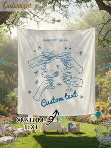 Customized Text Tapestry, Personalized Phrase And Date Print, Bright Blue Style, Suitable For Outdoor And Party Decoration, Also A Great Gift For Celebrations - Multicolor - View 1