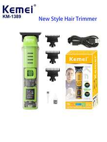Kemei Cortadora de pelo profesional para barbería, cortadora de velocidad ajustable, diseño transparente con pantalla LED, nueva cortadora KM-1389, regalo para hombres cortadora de barba - Verde - Ver 9
