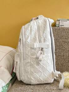 Crinkled Texture Letter Backpack, Large Capacity School Bag, College Style Commuter Backpack For Girls - Multicolor - View 6