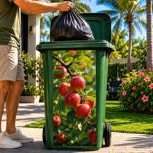 Fruit Print Trash Can Stickers, Waterproof Self-Adhesive Cherry Apple Strawberry Pattern Wheel Trash Can Decals, Weather-Resistant Outdoor Garden Trash Can Decorative Stickers, Suitable For Home And Yard Decoration - Fruit Trash Can Sticker - View 2