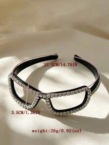 1PC Y2K Openwork Eyeglass-Style Headband, Shiny Black Headband, Accessory For Concerts, Nightclubs, And Street Style - Black - View 4