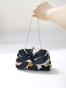 LJDCRFT Elegant Floral Sequin Vintage Embroidered Clasp Evening Bag, Hard Shell Design, Suitable For Weddings, Proms, And Dates. - Black - View 4
