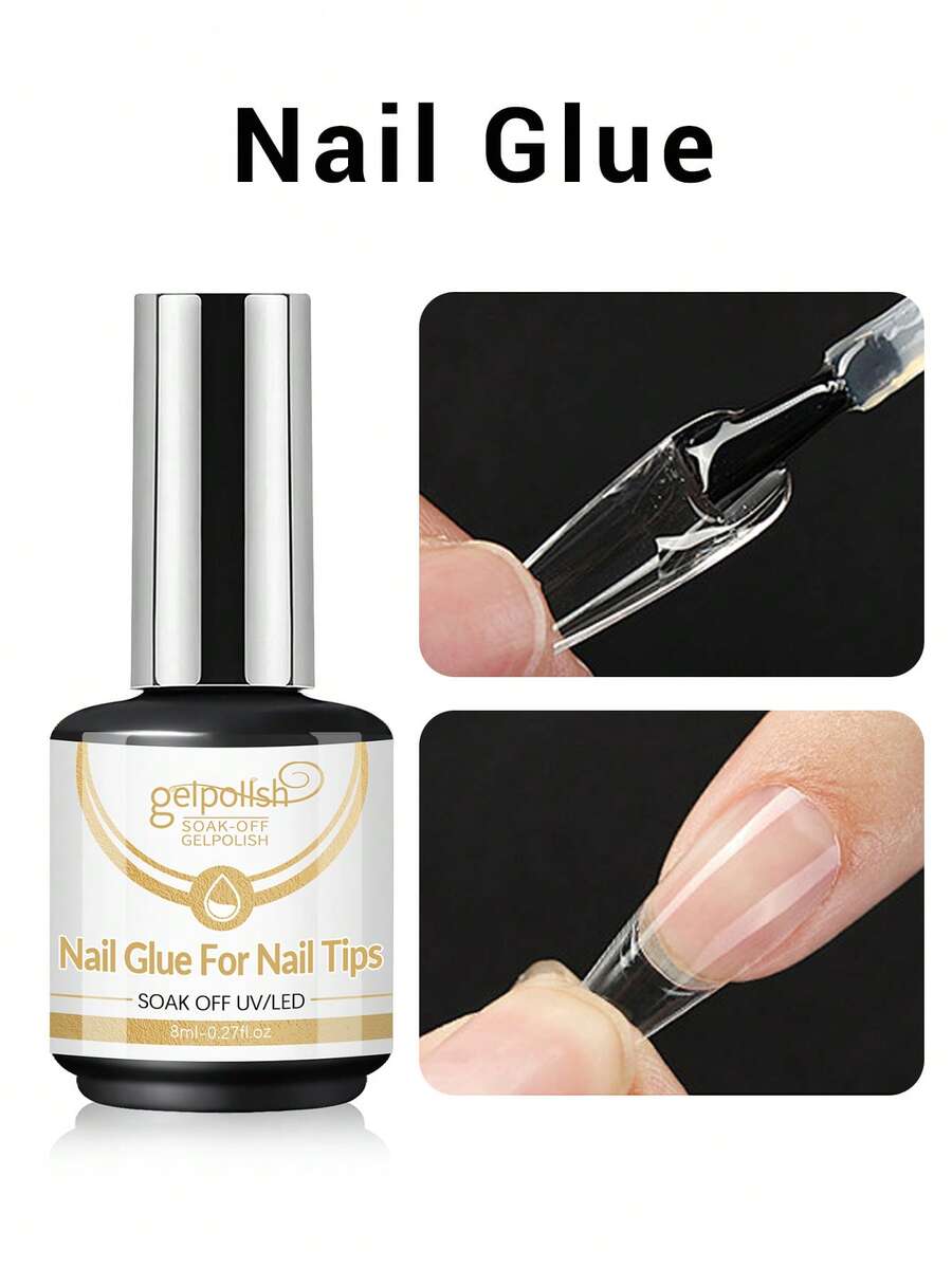 GELPOLISH Super Strong Nail Glue, Suitable For Acrylic Nails, Nail Tips, Press-On Nails, False Nails, Salon-Grade Brush-On Nail Glue, Easy To Apply, Long-Lasting