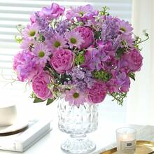 1PC Artificial Simulation Peony Bouquet, With Realistic Texture, Suitable For DIY Vase Flower Arrangement, Indoor/Outdoor Decoration, Home Decoration, Wedding Decoration, Dining Table Decoration, Autumn Decoration - Purple - View 7