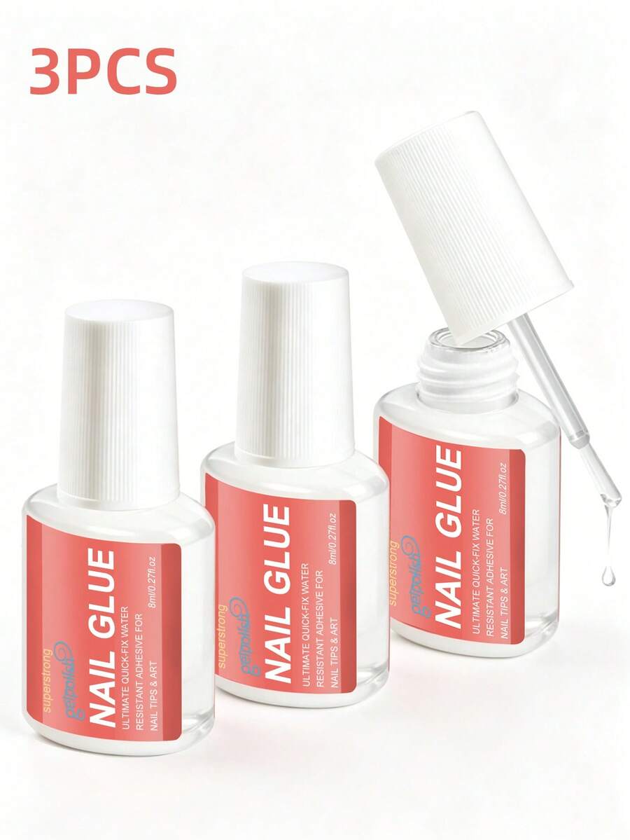 10件/5件/3件/2件/1件 超強力美甲膠，8ml 無需UV燈美甲黏合劑，最大強度，無殘留塗抹