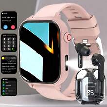 NcmRyu Set Jam Tangan Pintar Olahraga + Earphone, Layar HD 1,83 Inci, Jam Tangan Pintar Unisex, Baterai 260mAh, Penghitung Kalori, Berbagai Mode Olahraga, Notifikasi Pesan dan Panggilan, Jam Tangan Pintar Gaya Olahraga Kompatibel dengan Android dan iOS - View 2