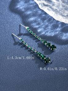 1 Pair Minimalist Light Purple Rhinestone Water Drop Tassel Earrings, Suitable For Women's Daily Wear, Party, Gift - Green - View 5