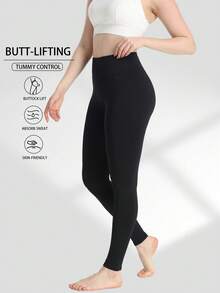 Spring Summer Autumn Solid Color Women's Tight Leggings, Running Workout Sports Long Pants, Home Casual Long Pants Black - Black - View 5
