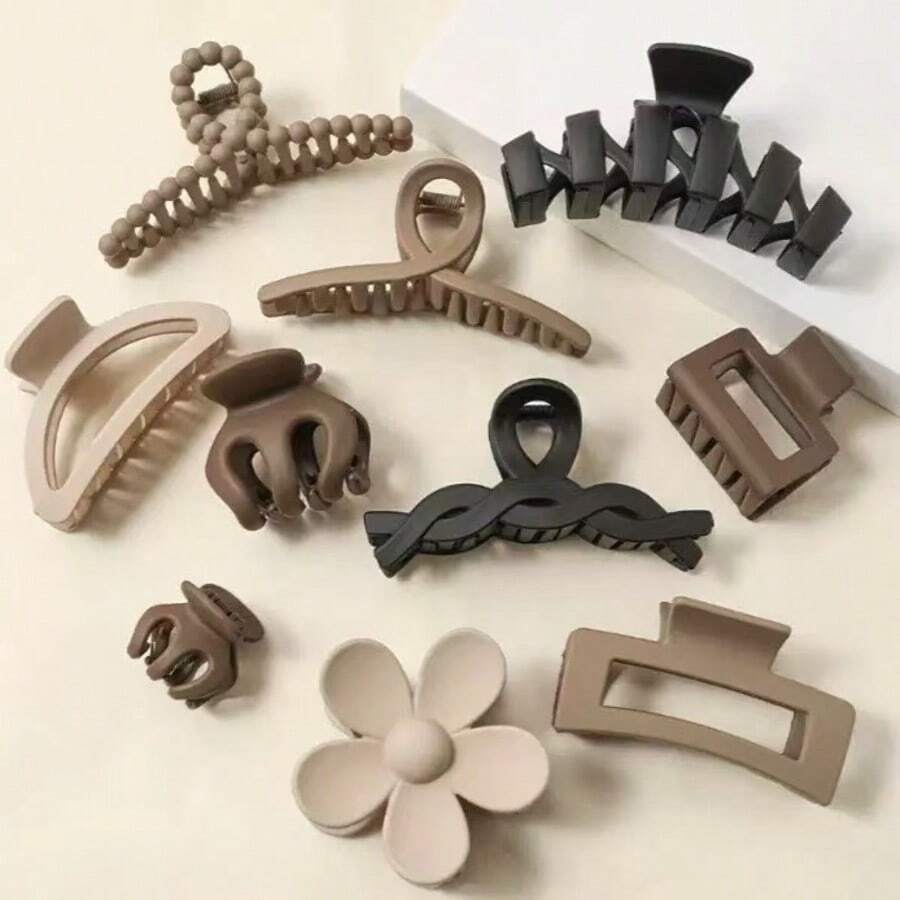 11pcs/10pcs Women's Premium Matte Hair Claw Clips, Elegant Back Of Head Hair Accessories, Gentle And Sophisticated Daily Wear - Multicolor - View 1