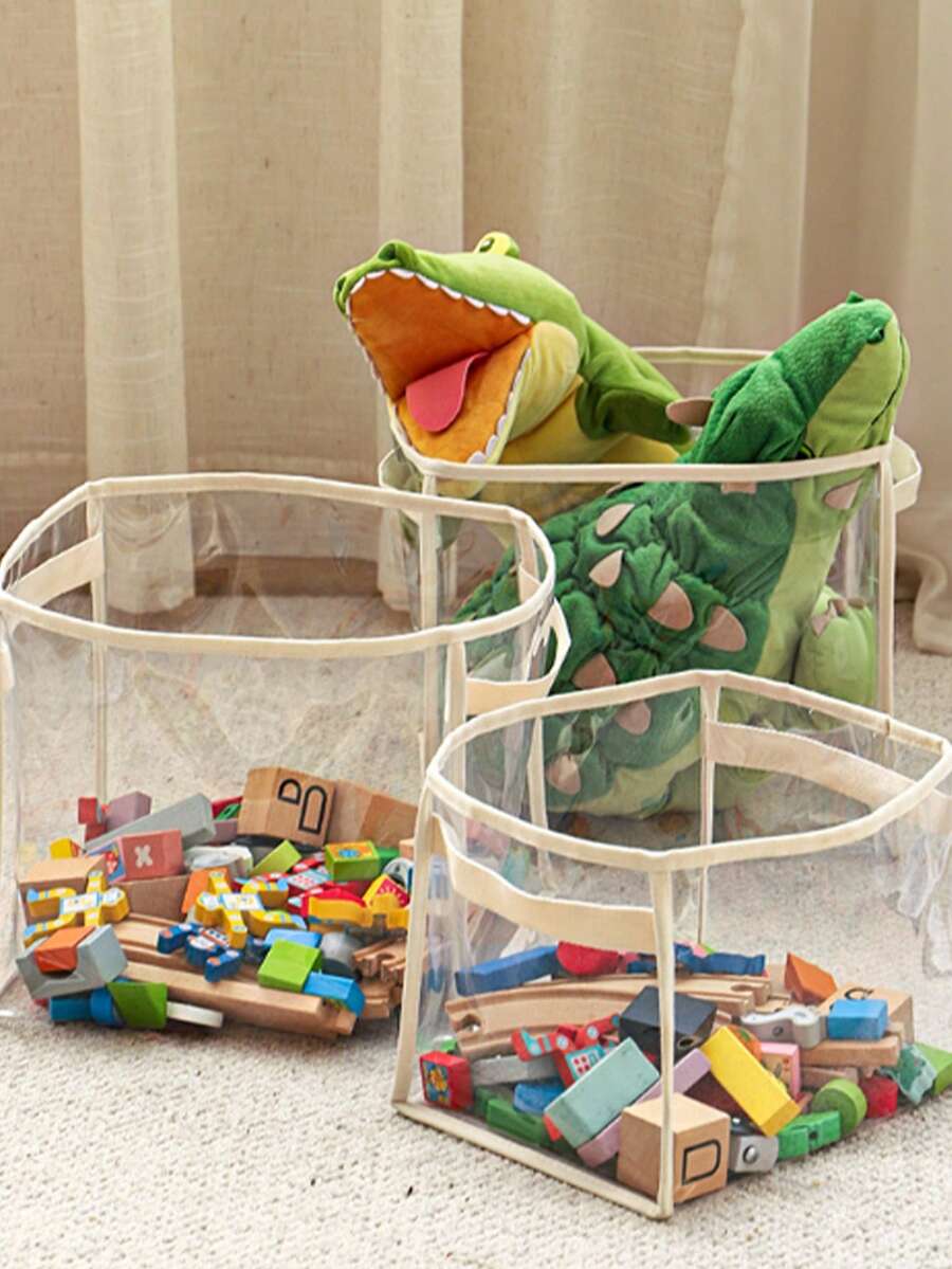 1pc Transparent Toy Storage Basket, Building Blocks Plush Toy Storage Box, Large Capacity Household Multifunctional Storage Bucket, Household Storage And Organization For Bedroom, Bathroom, Office, Desk - Transparent White Model - View 1