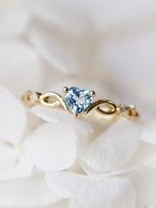 1pc Romantic Cubic Zirconia Ring For Women, Wedding Engagement Party Jewelry, Valentine's Day Gift - Baby Blue - View 10