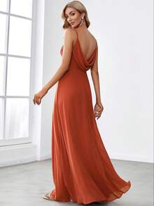 Đầm phù dâu màu cam quýt thanh lịch, dây mảnh, lưng hở, chất liệu chiffon, thích hợp cho tiệc cưới, các dịp bán trang trọng vào mùa xuân và mùa hè, đầm dự tiệc cưới, đầm ôm sát dự tiệc sinh nhật. - Màu Cam cháy - Xem 3