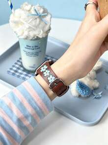 1件裝布料PU環扣女款手錶錶帶 38mm 40mm 41mm 42mm 44mm 45mm 46mm 49mm 相容於 Series Ultra 11/10/9/8/7/6/5/4/3/2 SE - 藍棕色 - 查看 3