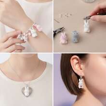 3/5pcs 3D Flocking Bunny Rabbit Charms White Pink Gray Rabbit Pendants With Carrot Heart DIY Bracelet Necklace Earring Jewelry Making Accessories - Multicolor - View 7