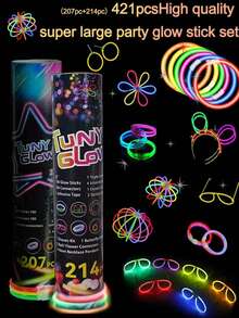 Set Stik Cahaya 214 buah, panjang 8 inci, sangat terang, bersinar selama 9 hingga 13 jam dalam gelap. Juga cocok untuk membuat gelang DIY, gelas pesta, kalung, dan anting-anting. - tujuh warna - View 6