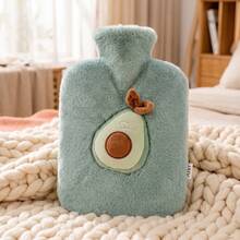 1pc Neutral Cartoon Fruit Pattern Flocked Large Capacity Hot Water Bottle, Refillable, Explosion-Proof, Leak-Proof, Detachable, Hand Warmer, Suitable For Winter Outdoor Camping, Travel, Home, Office, School, Dorm, Daily Use - Green Avocado - View 12
